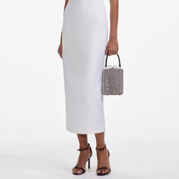 self-portrait White Crepe Bow Mid Dress - Size US12 - MSRP $615 -  NWT - Picture 6 of 9